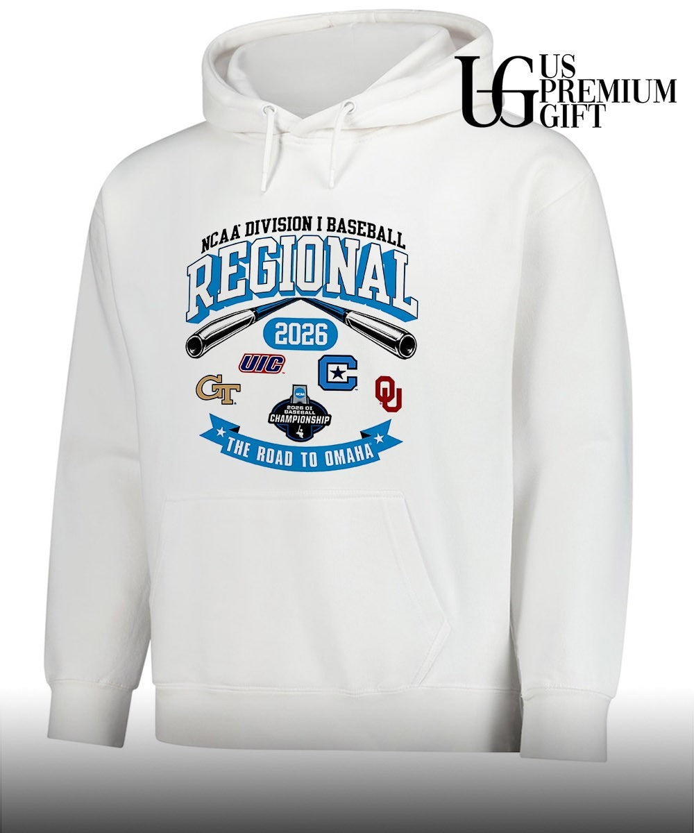 Georgia Tech Yellow Jackets and UIC Flames and Citadel Bulldogs and Oklahoma Sooners Baseball Regional Division I NCAA 2026 The Road to Omaha shirt
