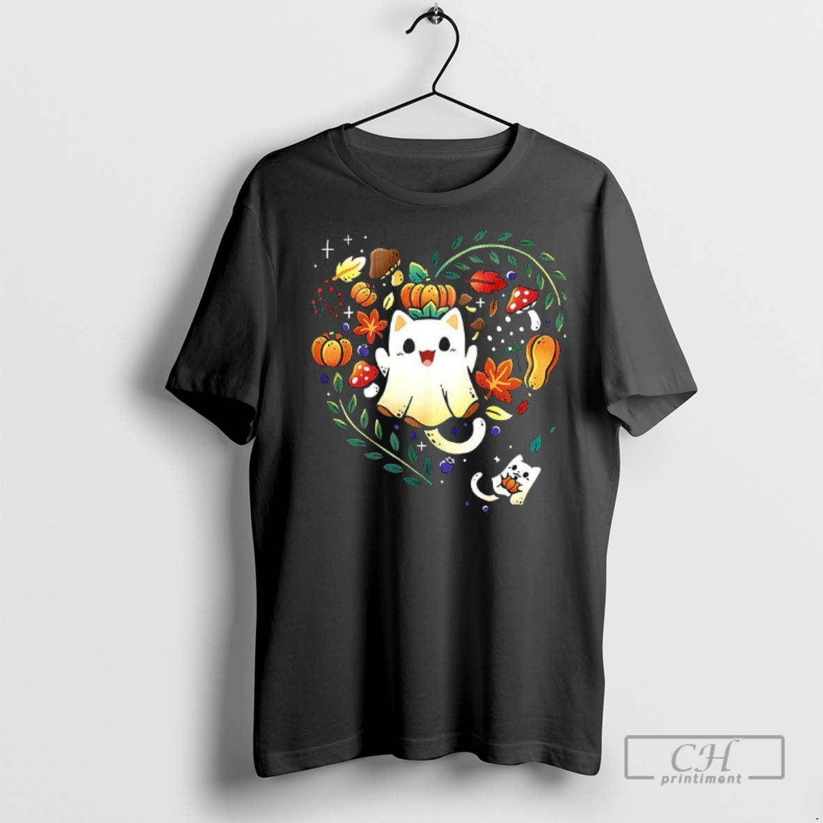 Ghost Cats Leaves Pumpkins Mushrooms Love Spooky Season T Shirts
