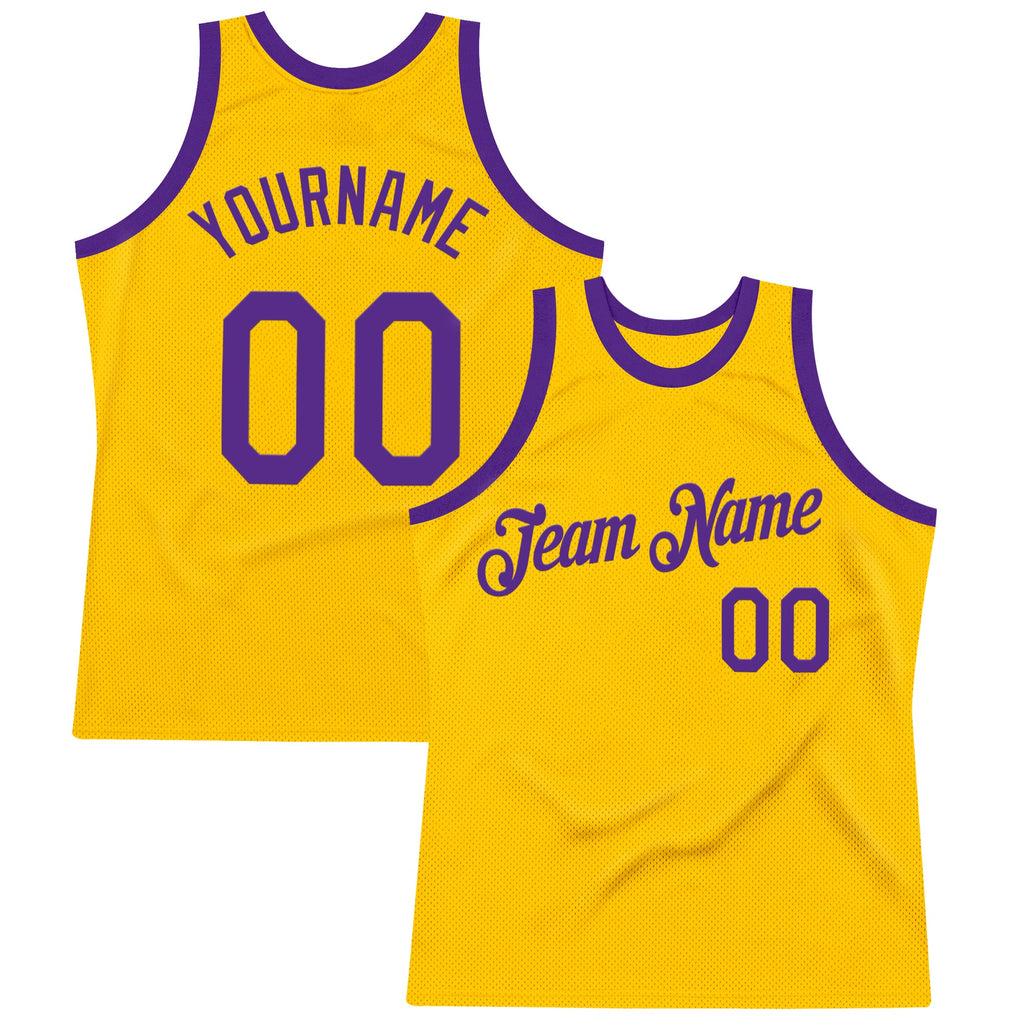 Custom Gold Purple Authentic Throwback Basketball Jersey