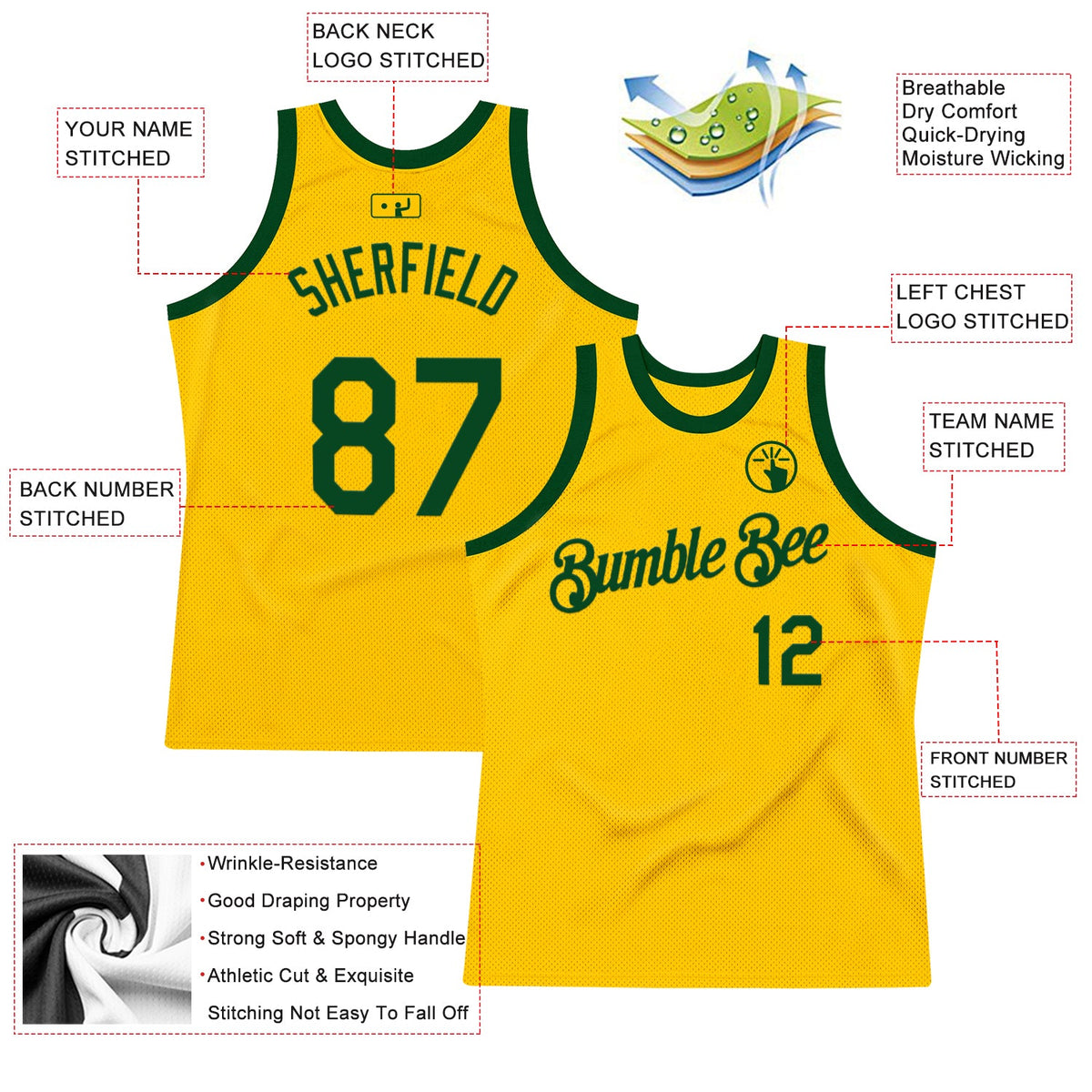 Custom Gold Green Authentic Throwback Basketball Jersey