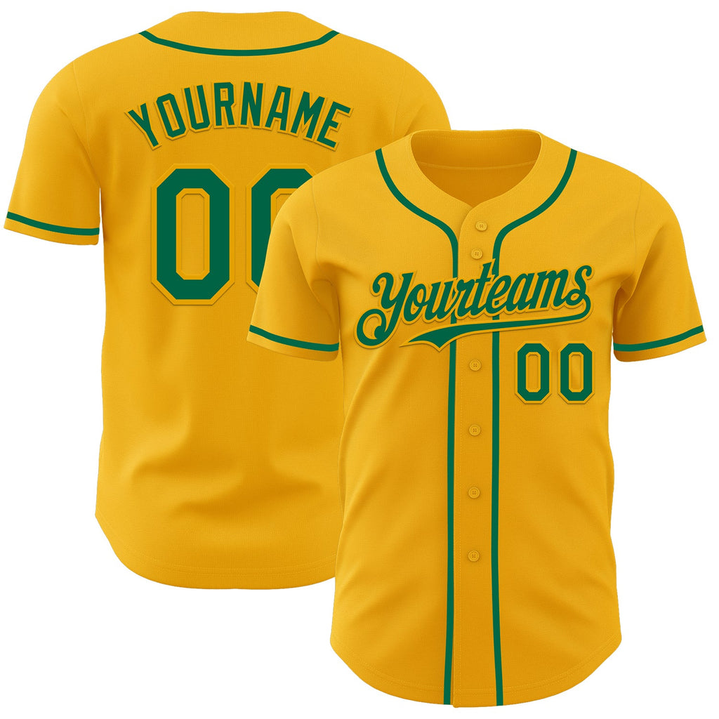 Custom Gold Kelly Green Authentic Baseball Jersey