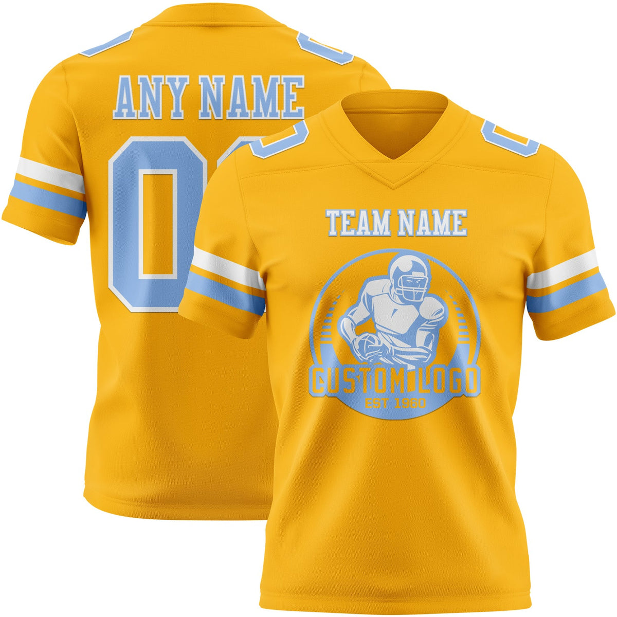 Custom Gold Light Blue-White Authentic Football Jersey