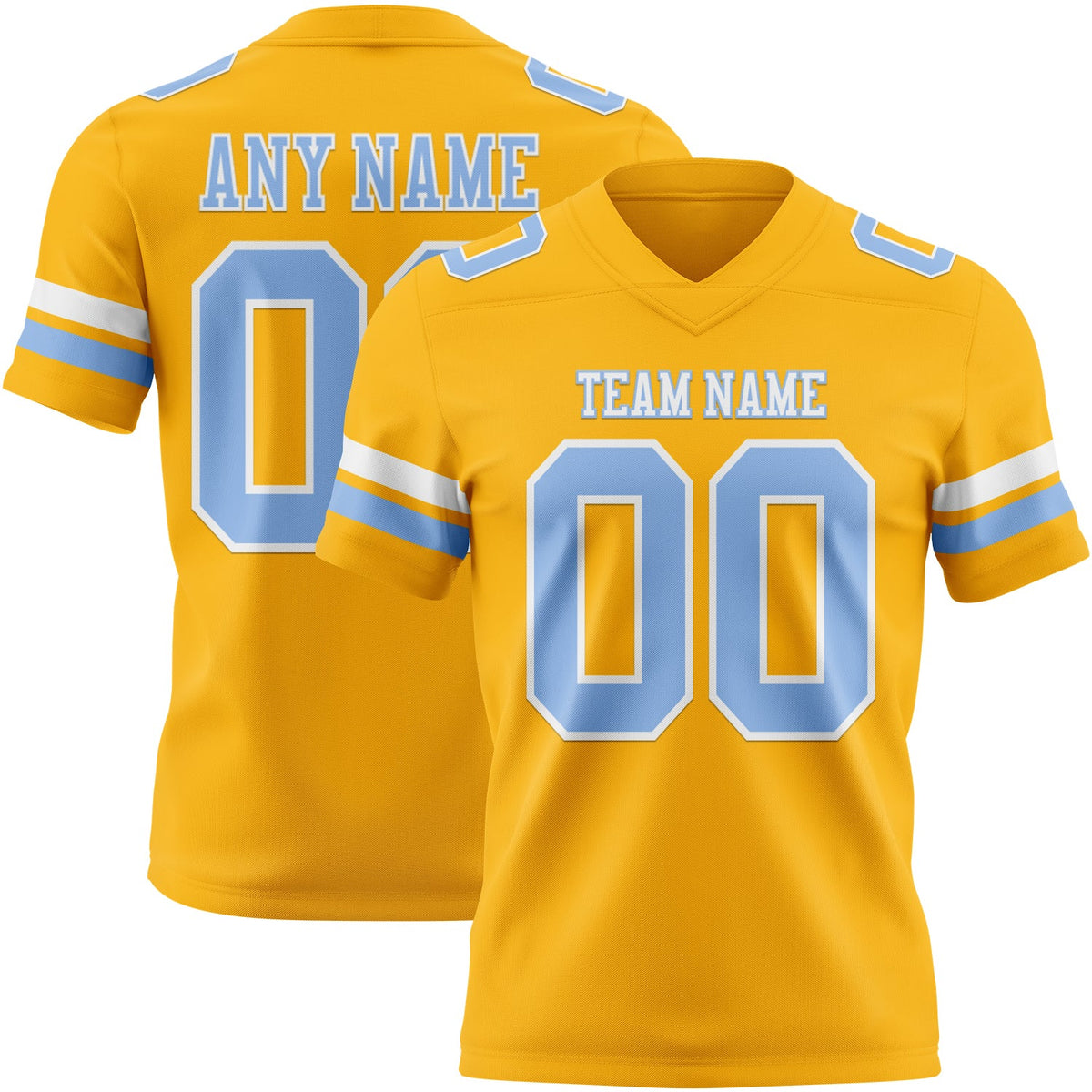 Custom Gold Light Blue-White Authentic Football Jersey