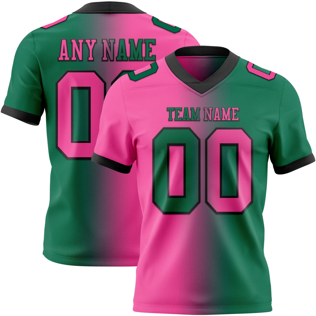 Custom Kelly Green Pink-Black Authentic Gradient Fashion Football Jersey