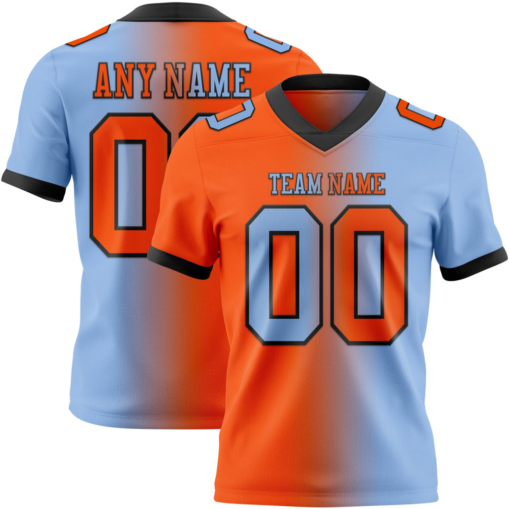 Custom Light Blue Orange-Black Authentic Gradient Fashion Football Jersey