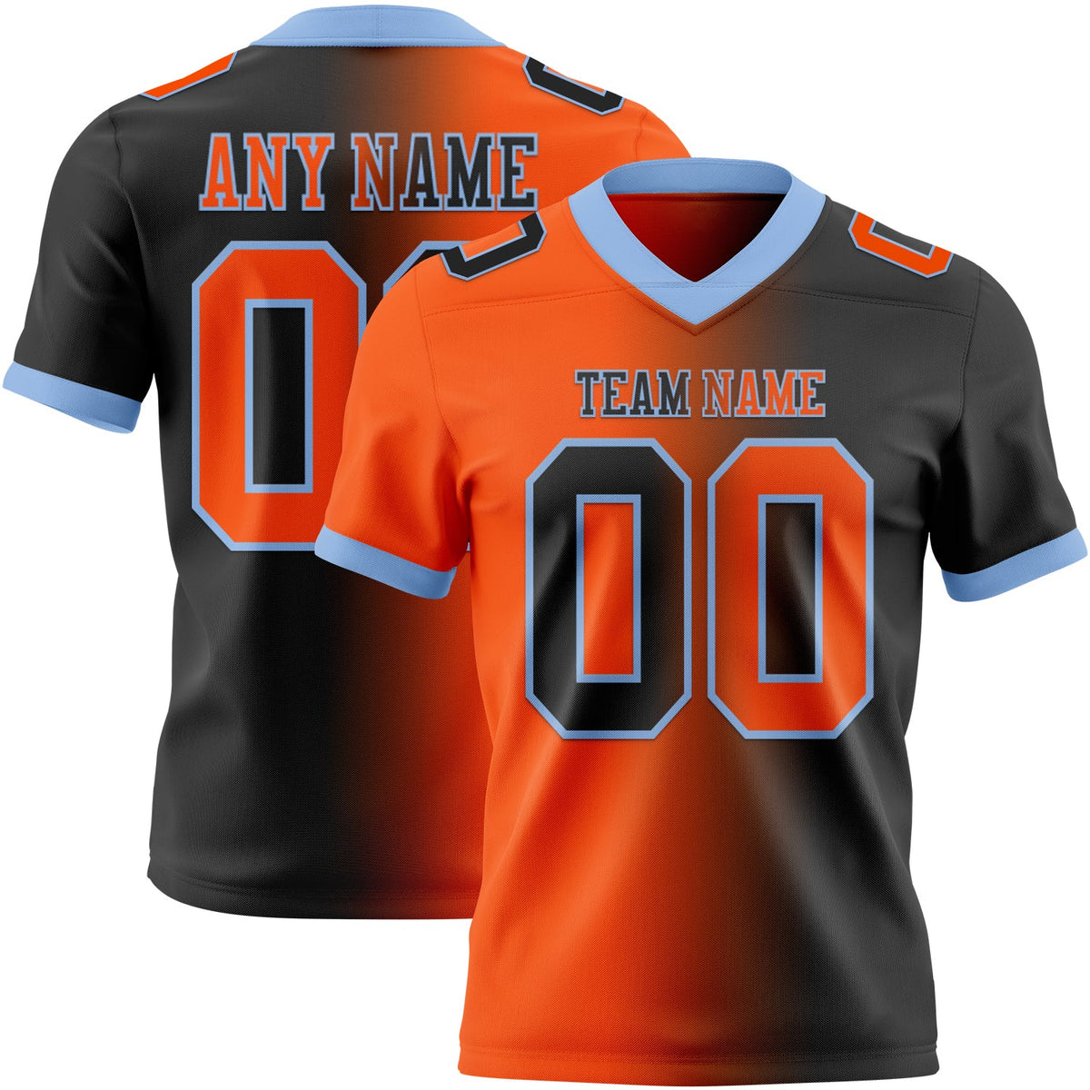 Custom Black Orange-Light Blue Authentic Gradient Fashion Football Jersey