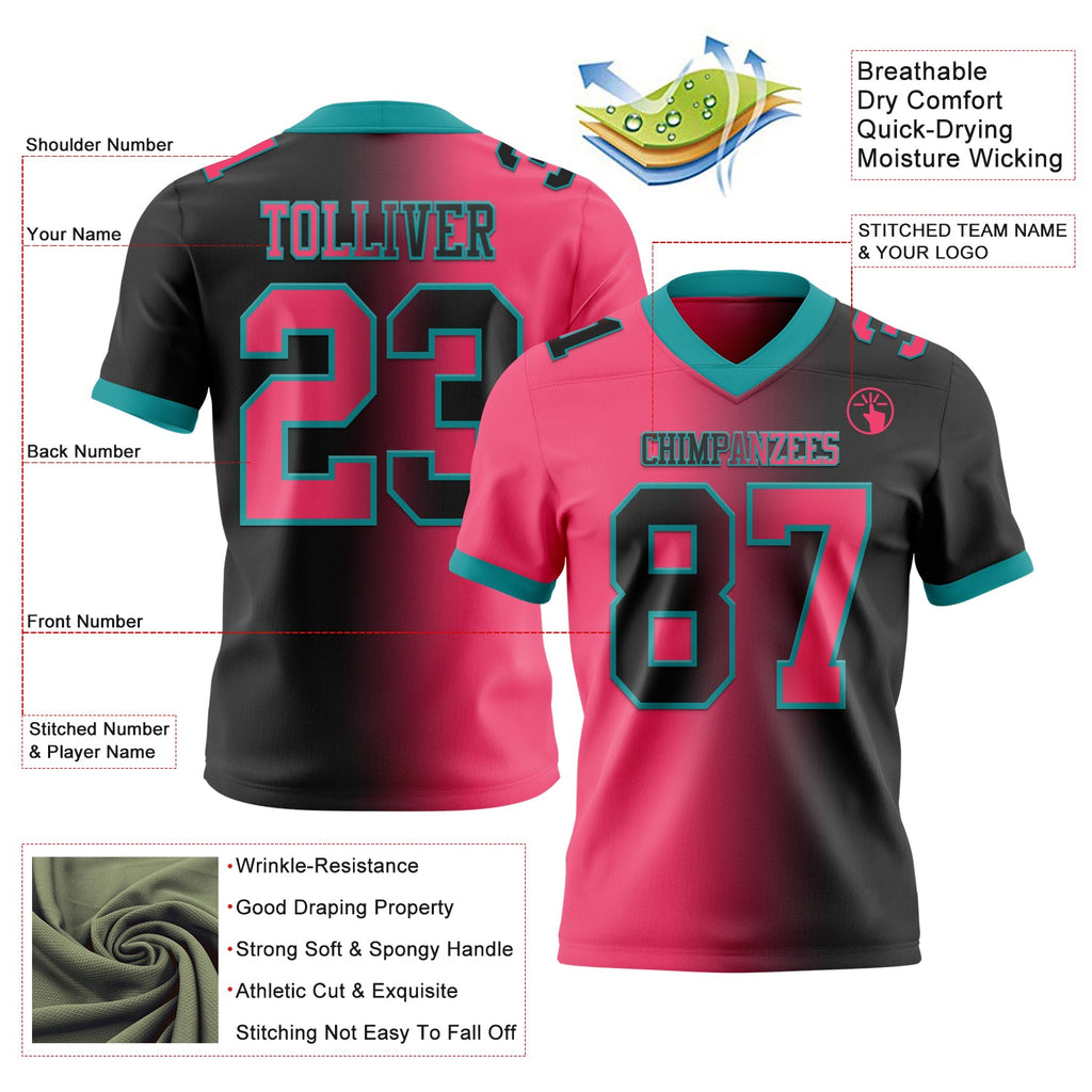 Custom Black Neon Pink-Teal Authentic Gradient Fashion Football Jersey