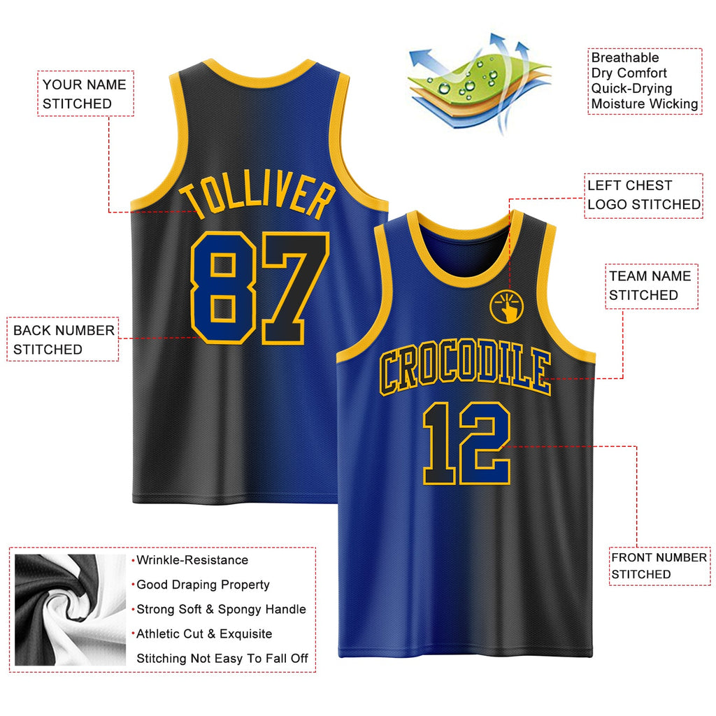 Custom Black Royal-Gold Authentic Gradient Fashion Basketball Jersey