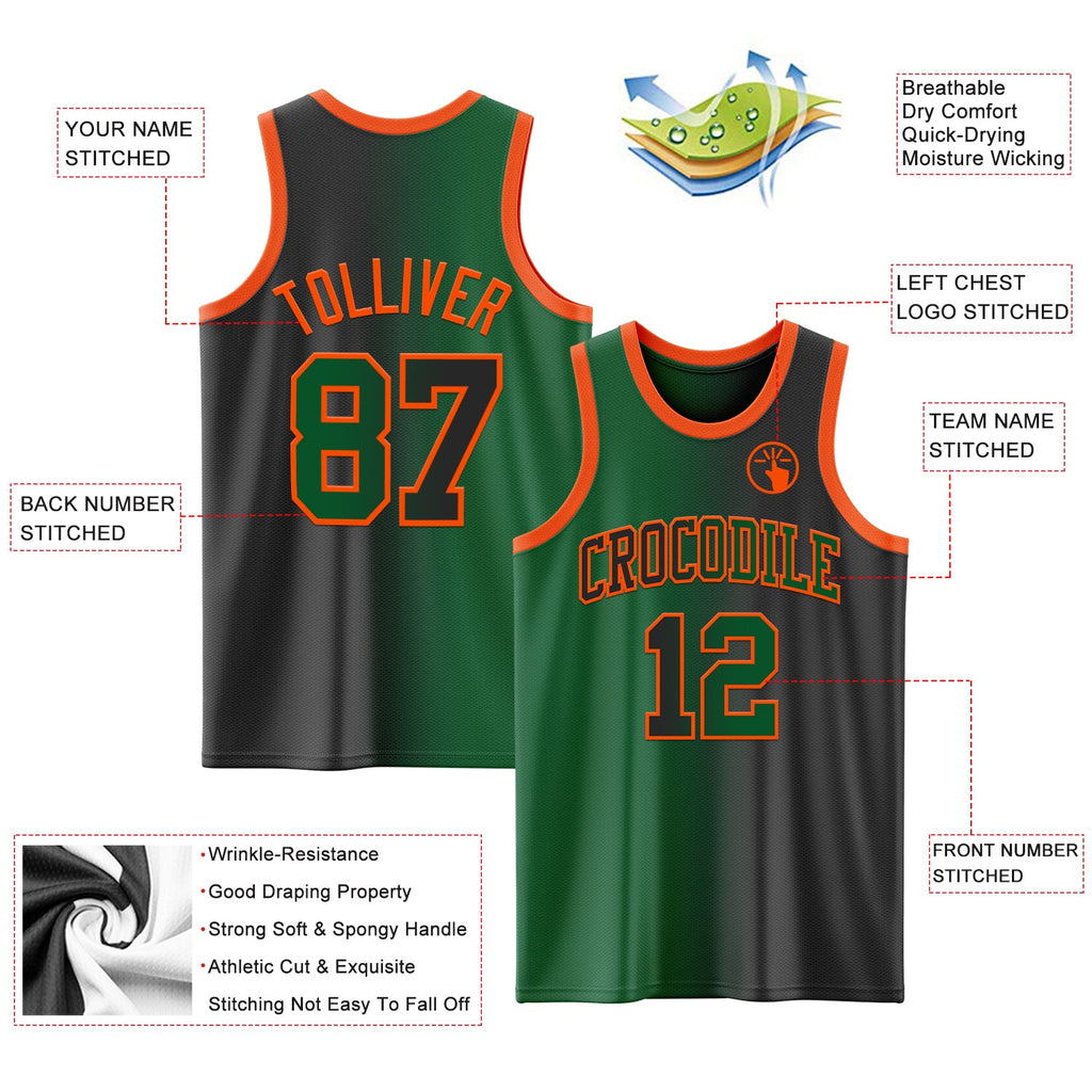 Custom Black Kelly Green-Orange Authentic Gradient Fashion Basketball Jersey