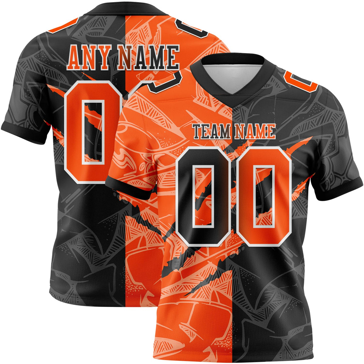 Custom Black Orange-White Authentic Gradient Fashion Scratch Football Jersey