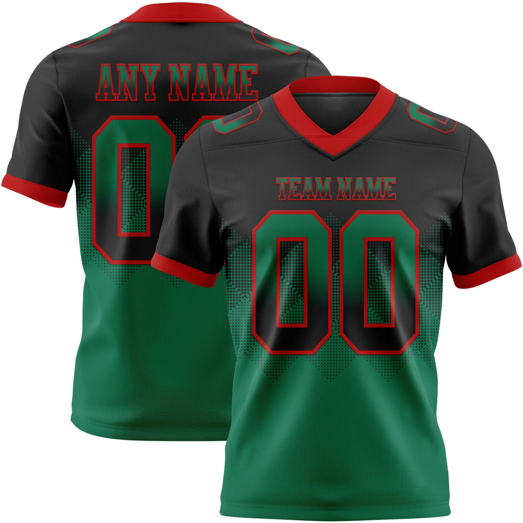 Custom Black Kelly Green-Red Authentic Gradient Square Shape Flag Football Jersey