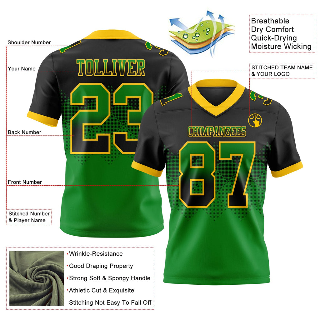 Custom Black Grass Green-Yellow Authentic Gradient Square Shape Flag Football Jersey