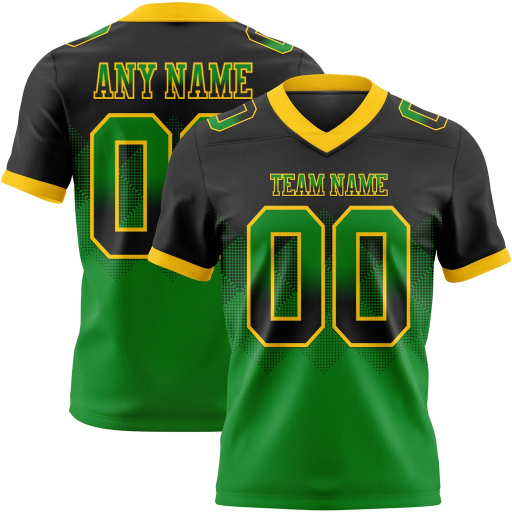 Custom Black Grass Green-Yellow Authentic Gradient Square Shape Flag Football Jersey