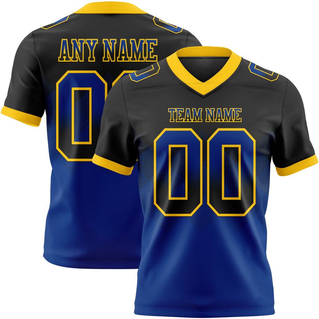 Custom Black Royal-Yellow Authentic Gradient Square Shape Flag Football Jersey