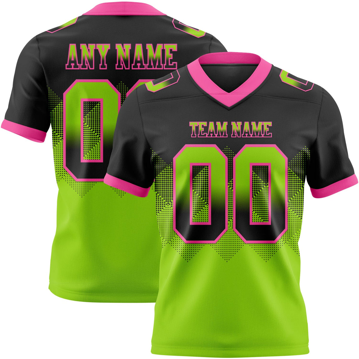 Custom Black Neon Green-Pink Authentic Gradient Square Shape Flag Football Jersey