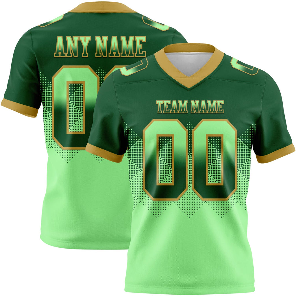 Custom Green Pea Green-Old Gold Authentic Gradient Square Shape Flag Football Jersey