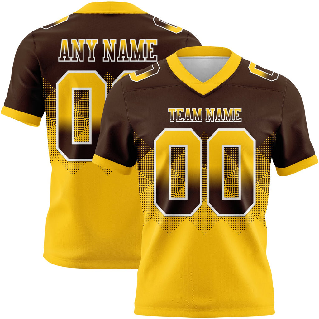 Custom Brown Yellow-White Authentic Gradient Square Shape Flag Football Jersey