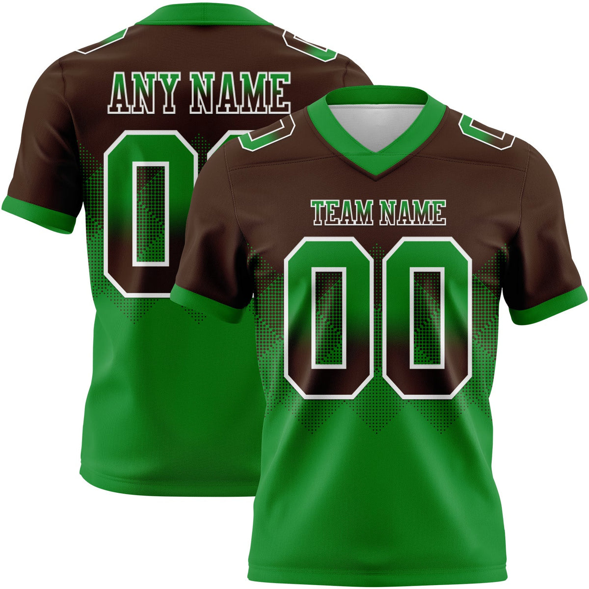 Custom Brown Grass Green-White Authentic Gradient Square Shape Flag Football Jersey