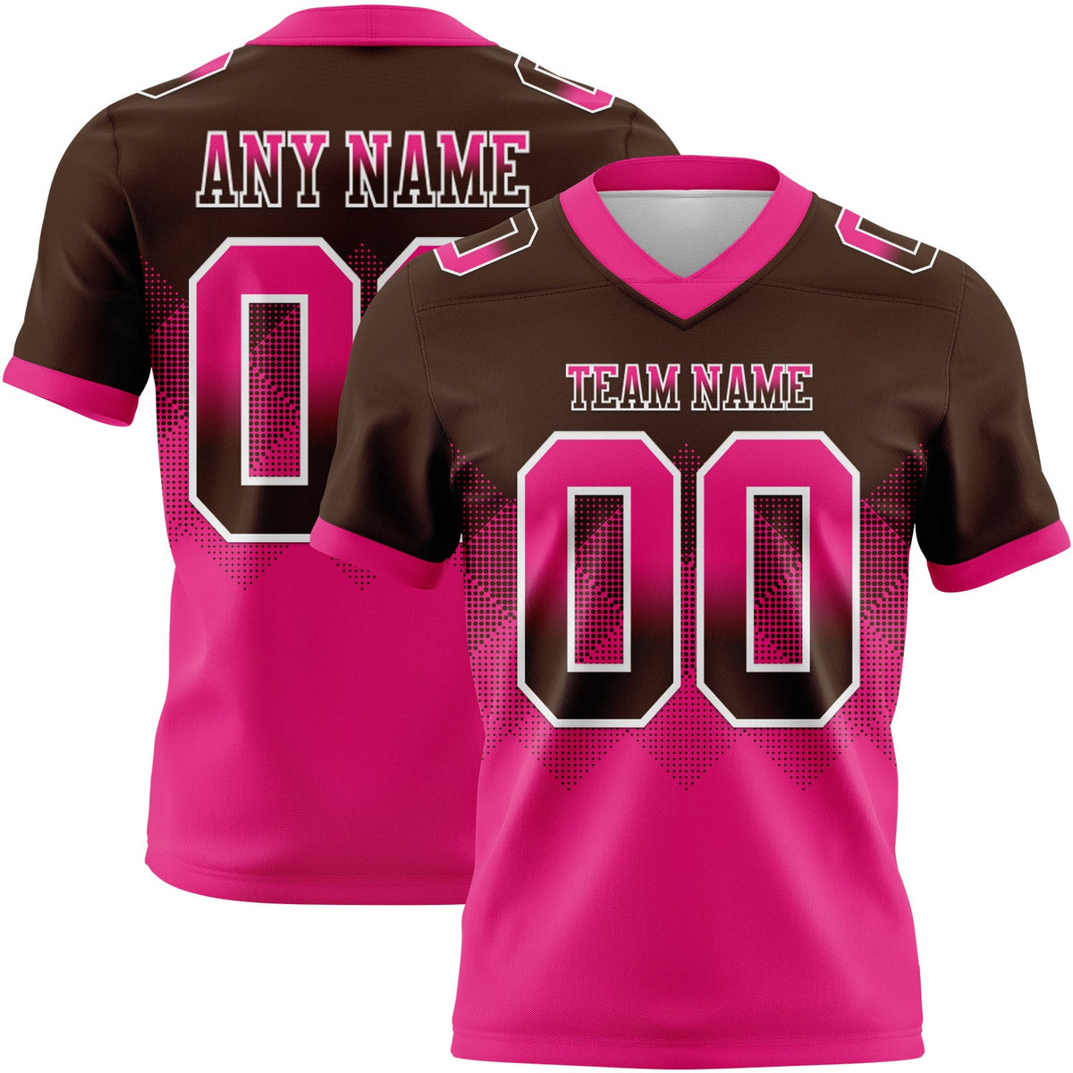Custom Brown Hot Pink-White Authentic Gradient Square Shape Flag Football Jersey