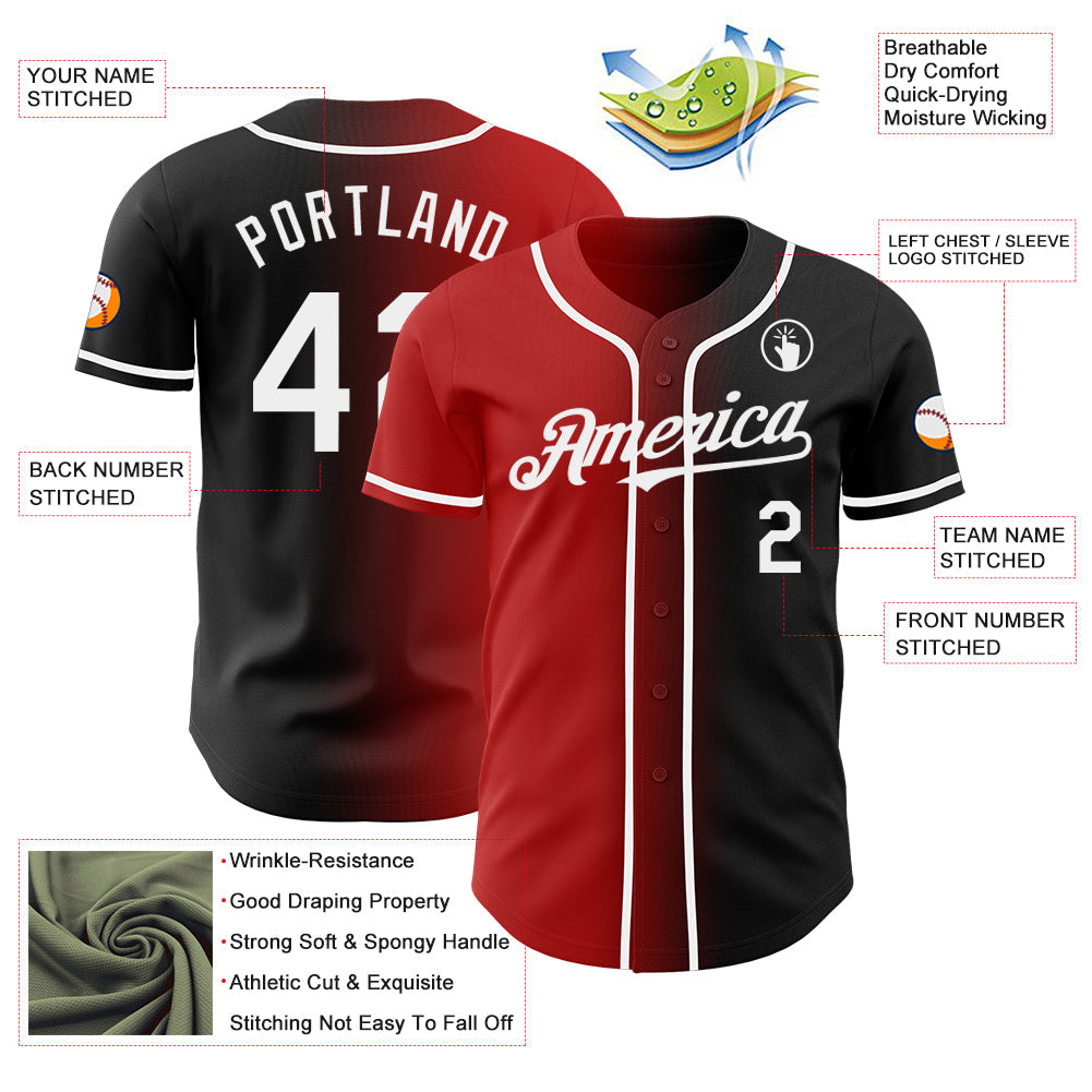Custom Black White-Red Authentic Gradient Fashion Baseball Jersey