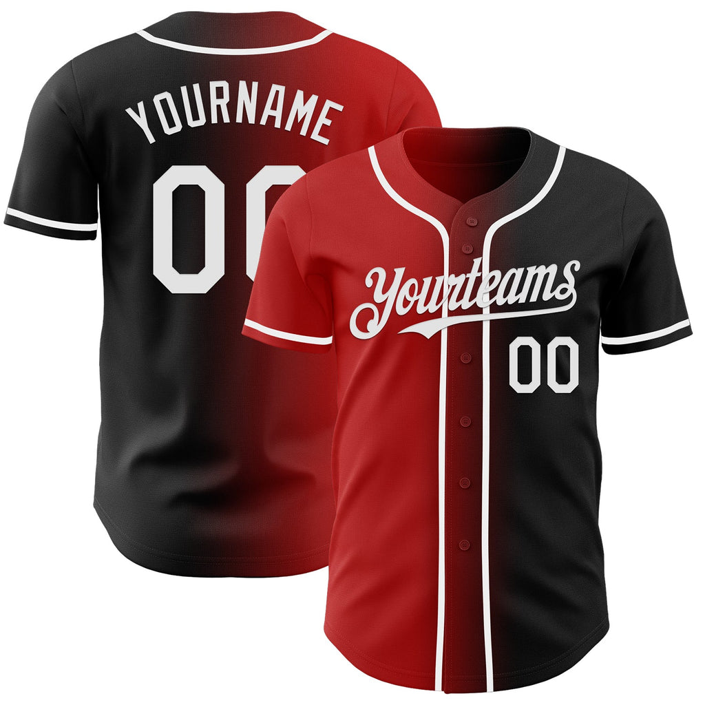 Custom Black White-Red Authentic Gradient Fashion Baseball Jersey