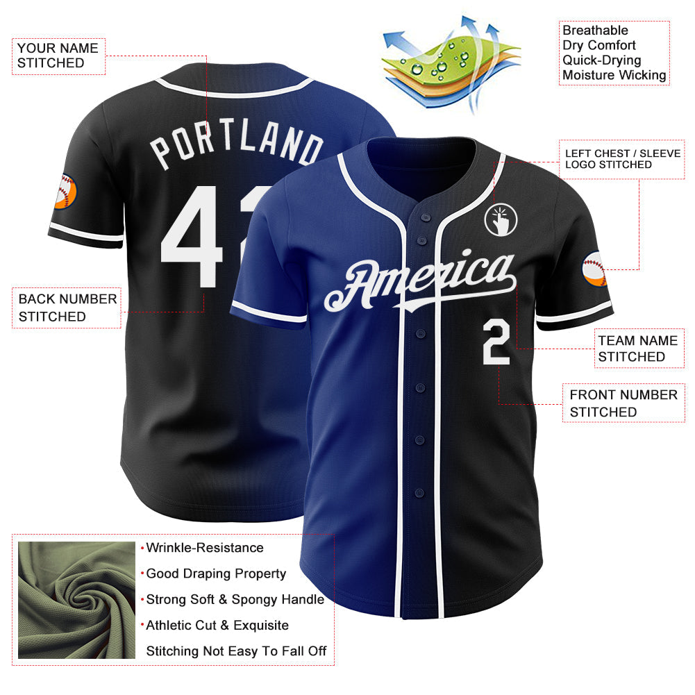 Custom Black White-Royal Authentic Gradient Fashion Baseball Jersey