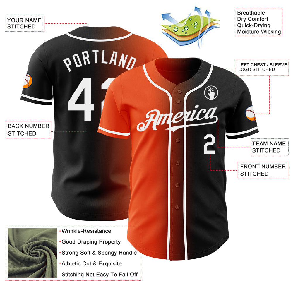 Custom Black White-Orange Authentic Gradient Fashion Baseball Jersey