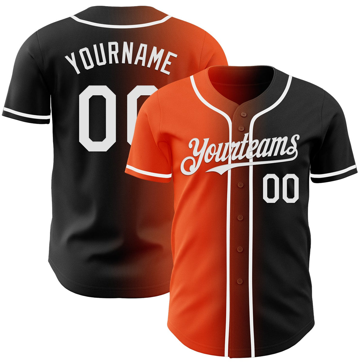 Custom Black White-Orange Authentic Gradient Fashion Baseball Jersey