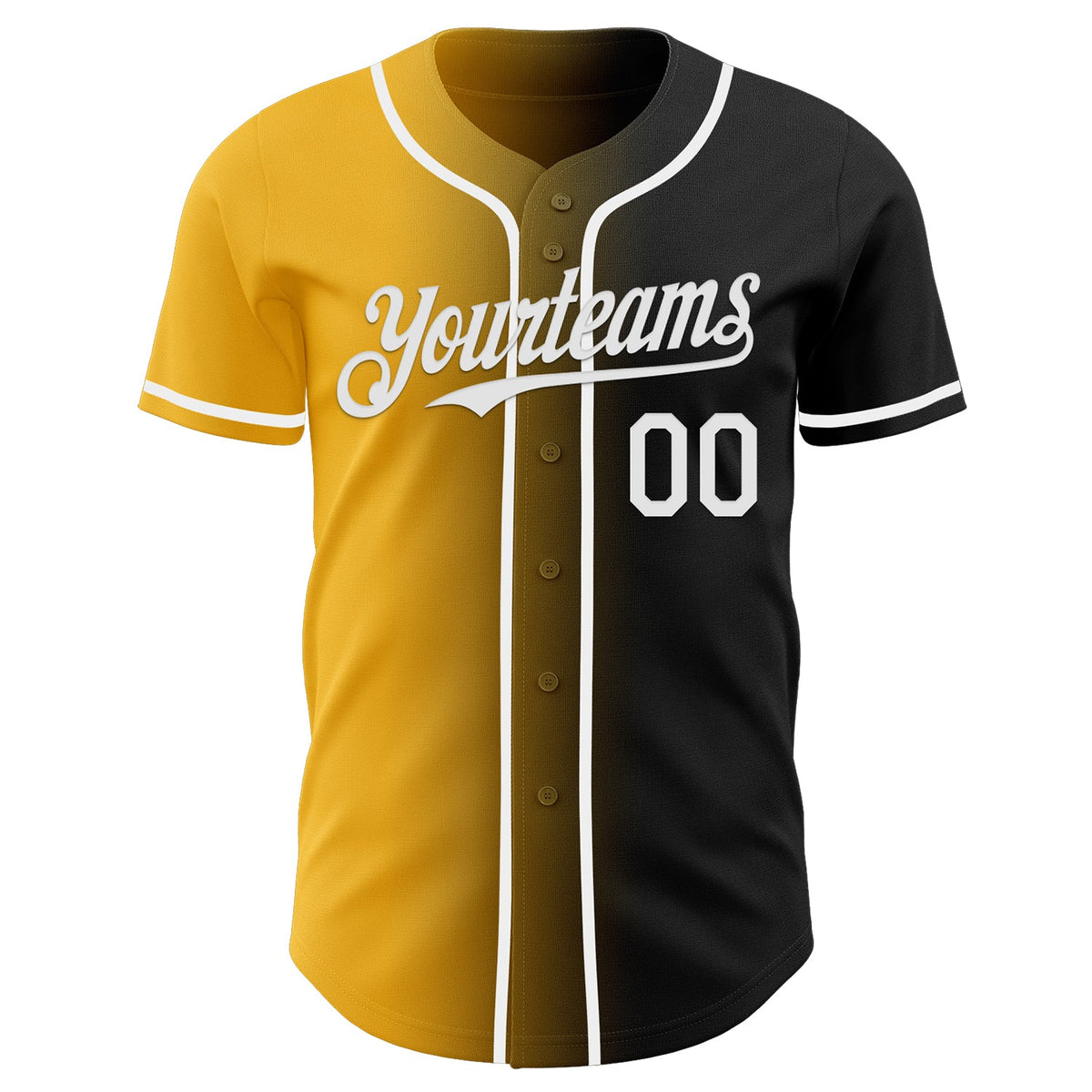 Custom Black White-Gold Authentic Gradient Fashion Baseball Jersey