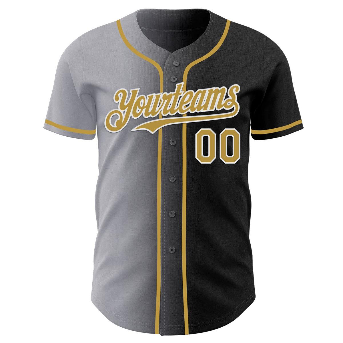 Custom Black Old Gold Gray-White Authentic Gradient Fashion Baseball Jersey