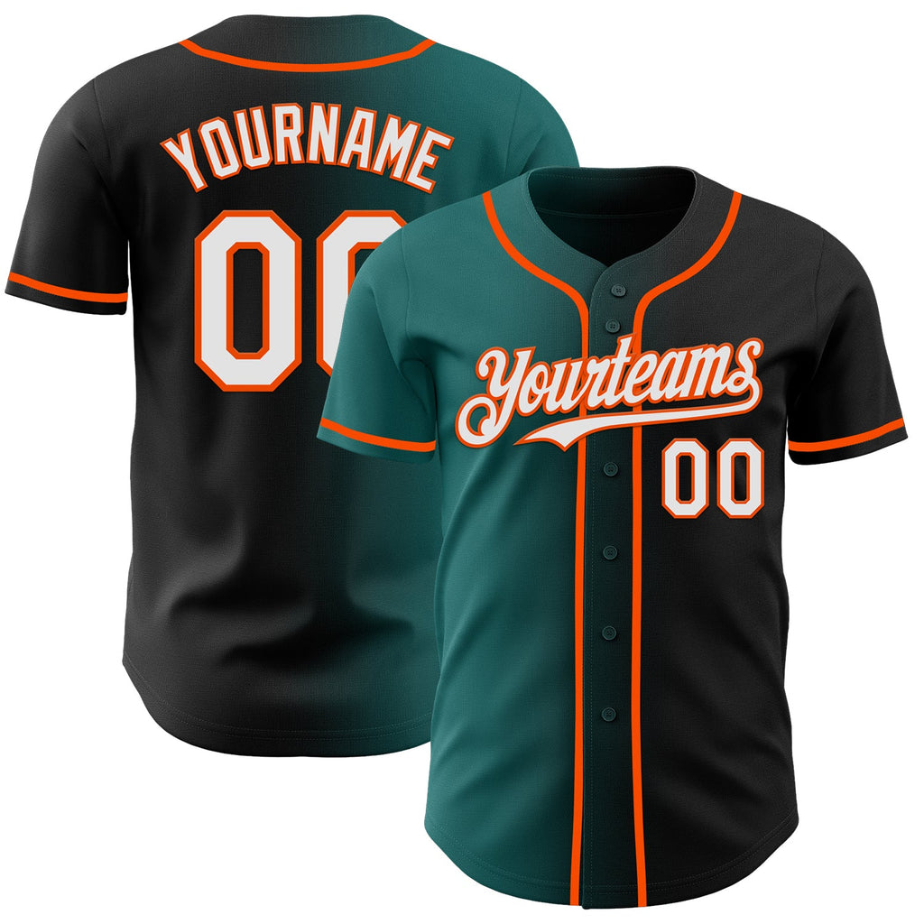 Custom Black White Teal-Orange Authentic Gradient Fashion Baseball Jersey