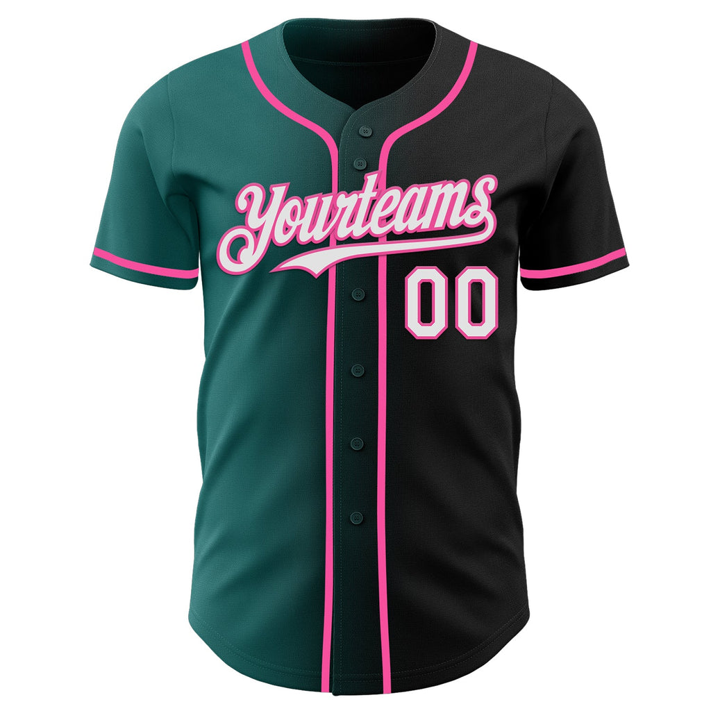 Custom Black White Teal-Pink Authentic Gradient Fashion Baseball Jersey