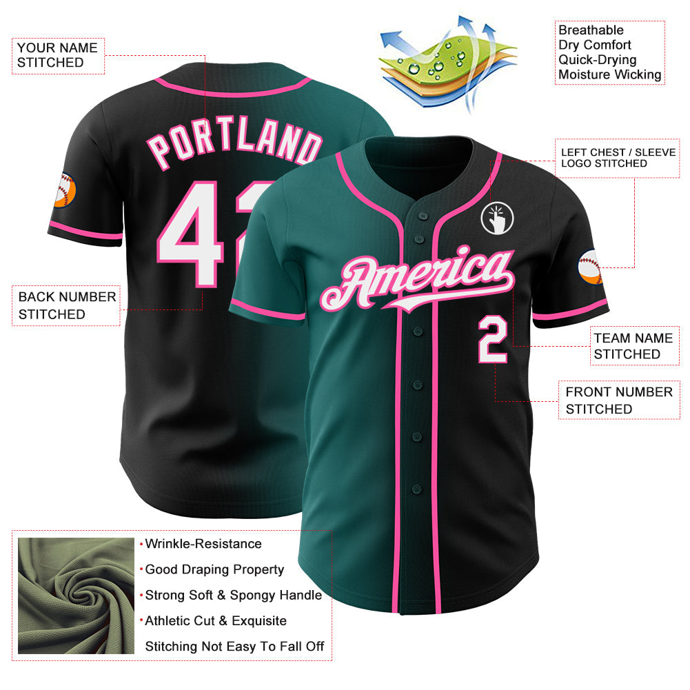 Custom Black White Teal-Pink Authentic Gradient Fashion Baseball Jersey