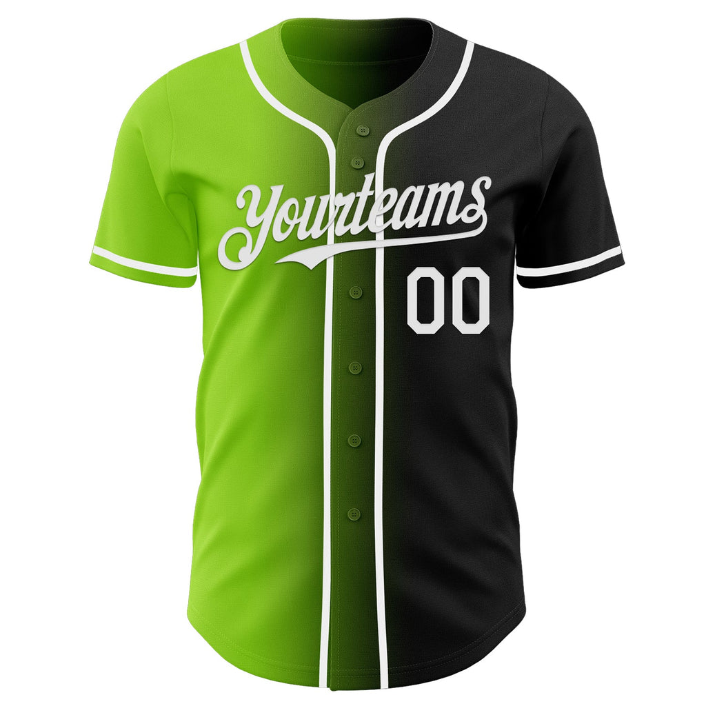 Custom Black White-Neon Green Authentic Gradient Fashion Baseball Jersey
