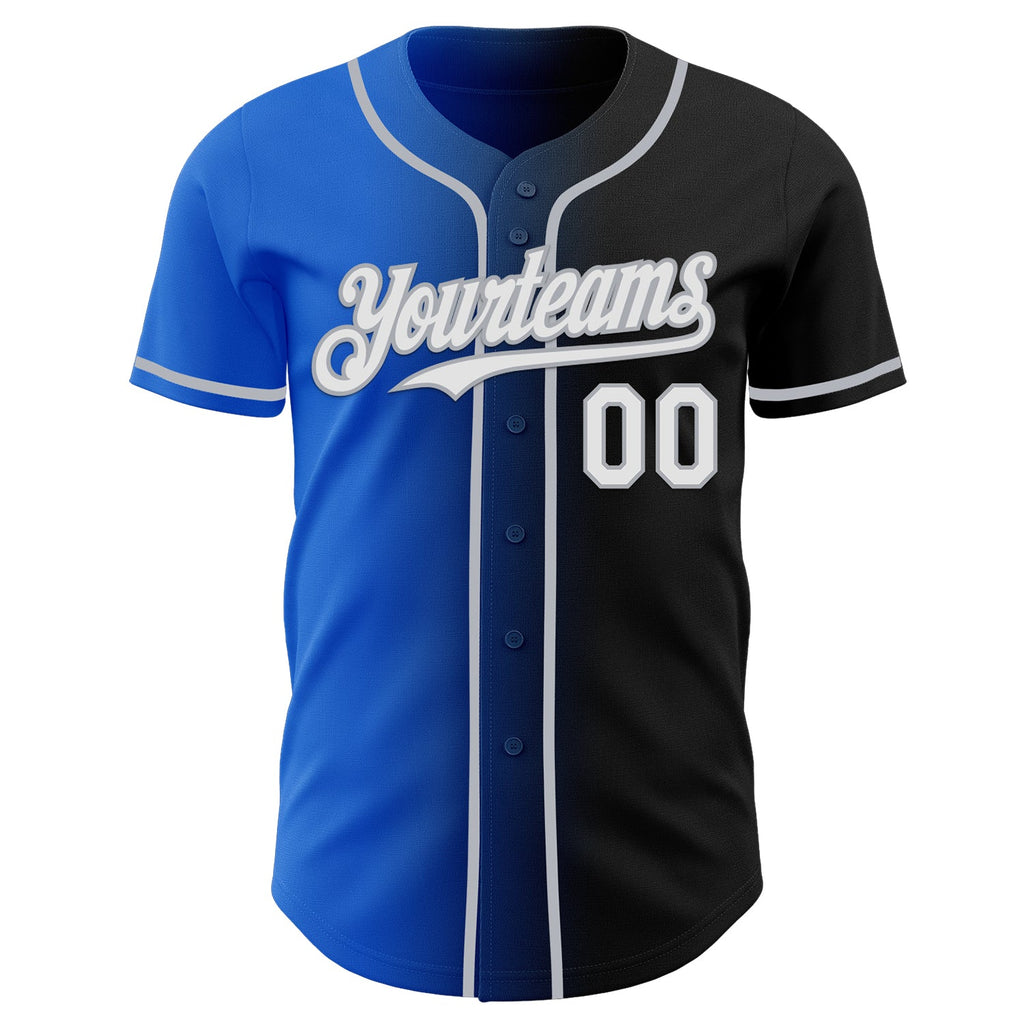 Custom Black White Thunder Blue-Gray Authentic Gradient Fashion Baseball Jersey