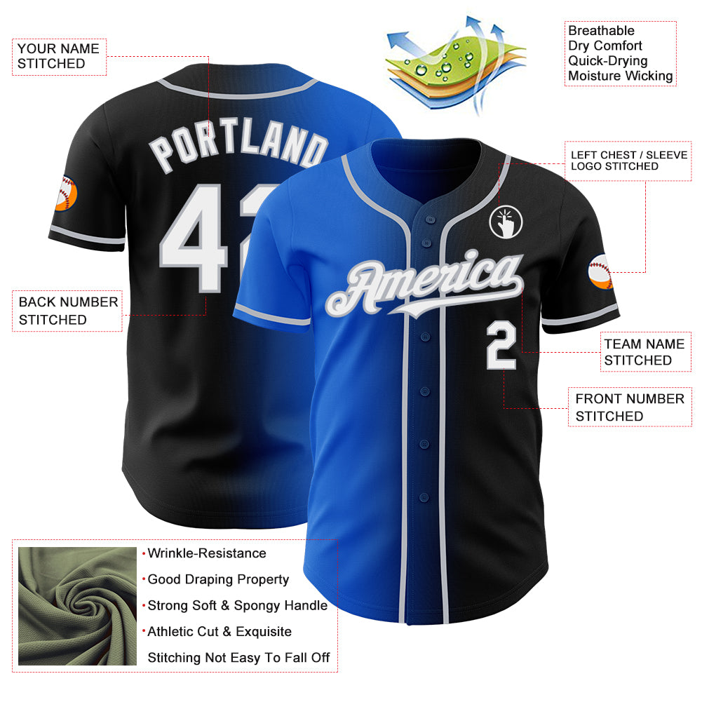 Custom Black White Thunder Blue-Gray Authentic Gradient Fashion Baseball Jersey