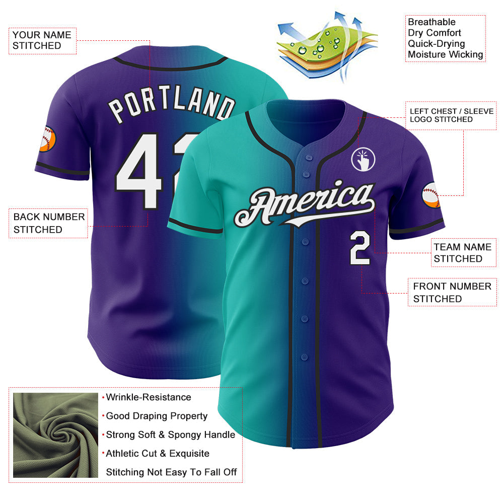 Custom Purple White Aqua-Black Authentic Gradient Fashion Baseball Jersey