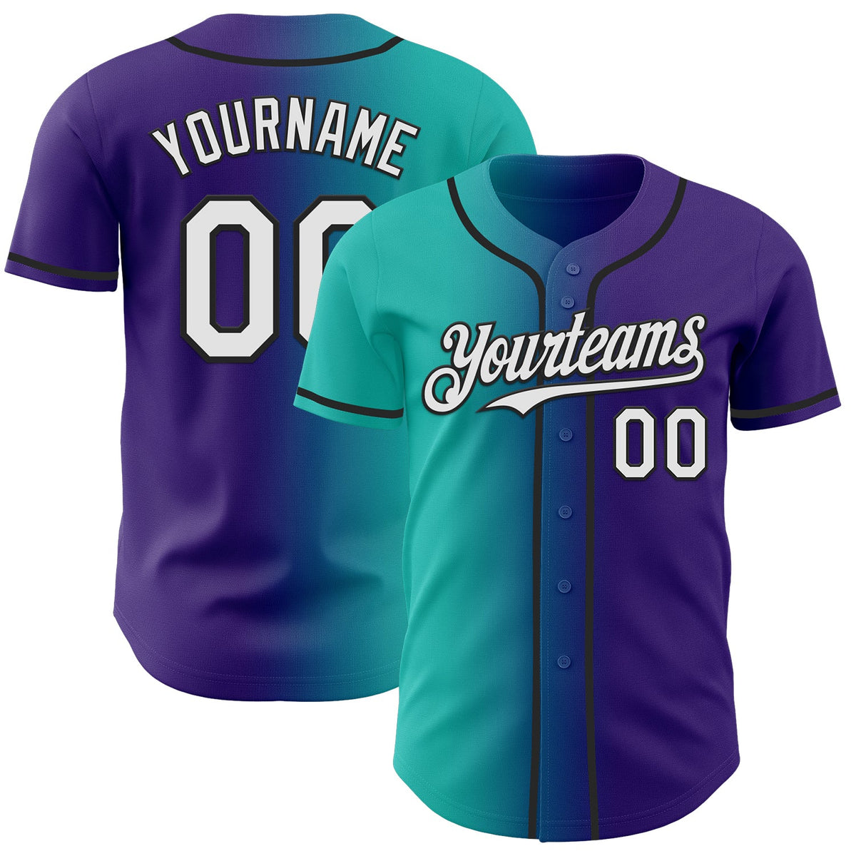 Custom Purple White Aqua-Black Authentic Gradient Fashion Baseball Jersey