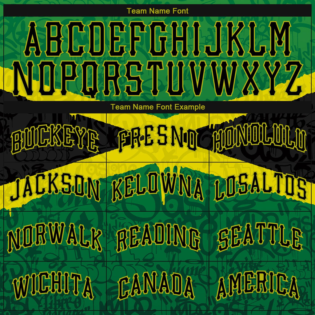 Custom Graffiti Pattern Black-Green 3D Jamaica Authentic Baseball Jersey