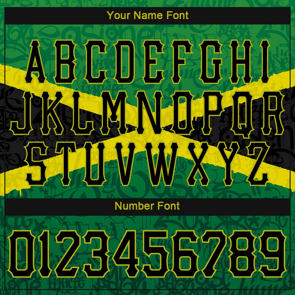 Custom Graffiti Pattern Black-Green 3D Jamaica Authentic Baseball Jersey