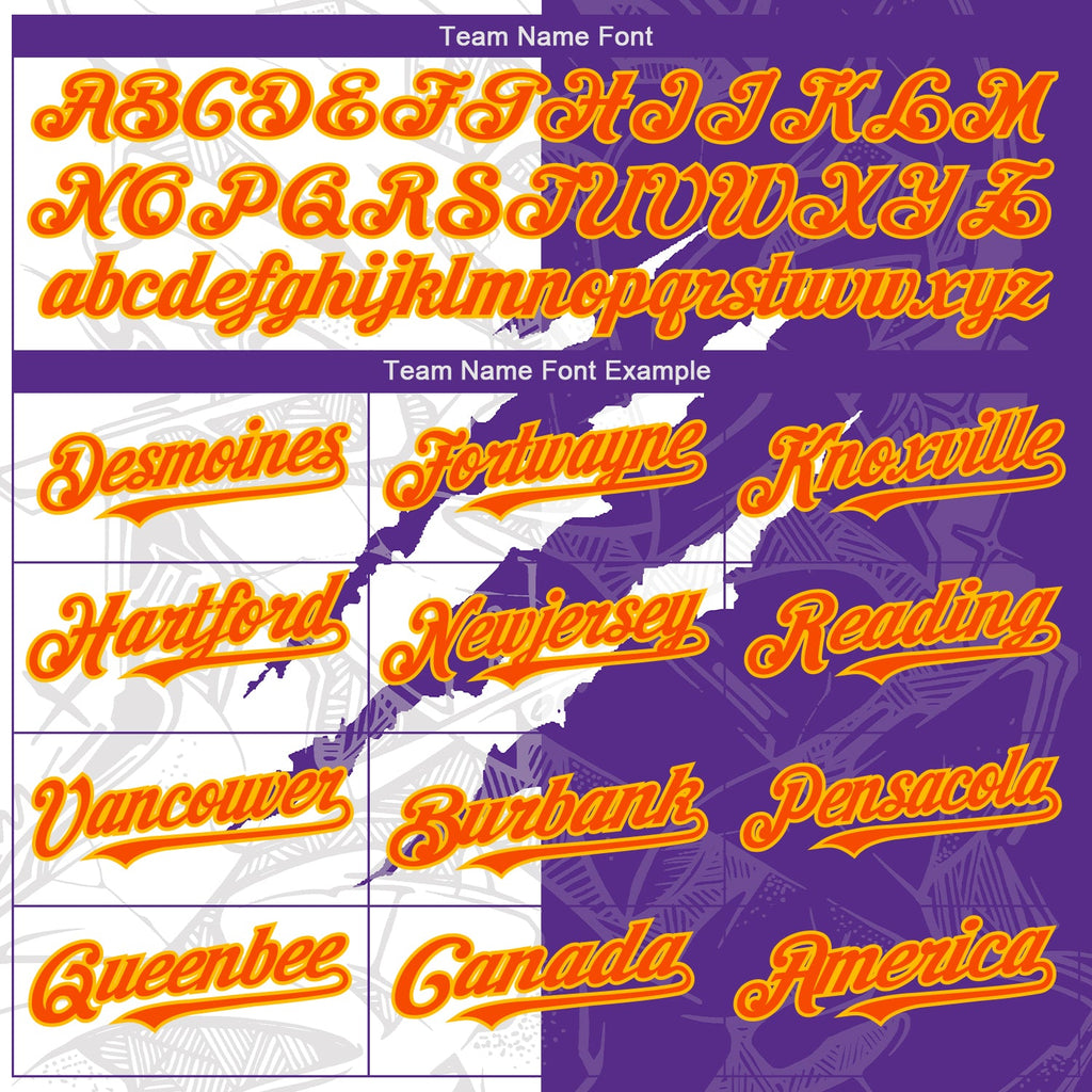 Custom Graffiti Pattern Orange Purple-Gold 3D Scratch Authentic Baseball Jersey