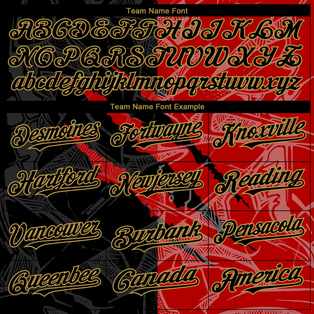 Custom Graffiti Pattern Black Red-Old Gold 3D Scratch Authentic Baseball Jersey