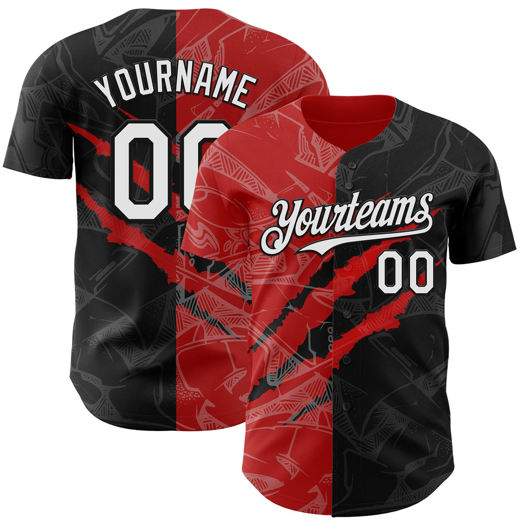 Custom Graffiti Pattern White Black-Red 3D Scratch Authentic Baseball Jersey