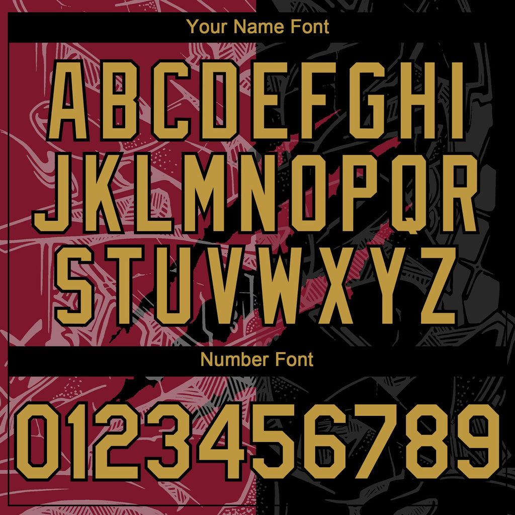 Custom Graffiti Pattern Old Gold Black-Crimson 3D Scratch Authentic Baseball Jersey