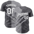 Custom Graffiti Pattern White Steel Gray-Gray 3D Scratch Authentic Baseball Jersey