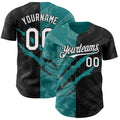 Custom Graffiti Pattern White Black-Teal 3D Scratch Authentic Baseball Jersey