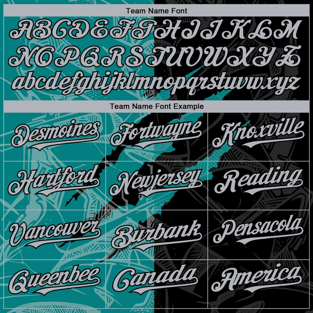 Custom Graffiti Pattern Gray Black-Teal 3D Scratch Authentic Baseball Jersey