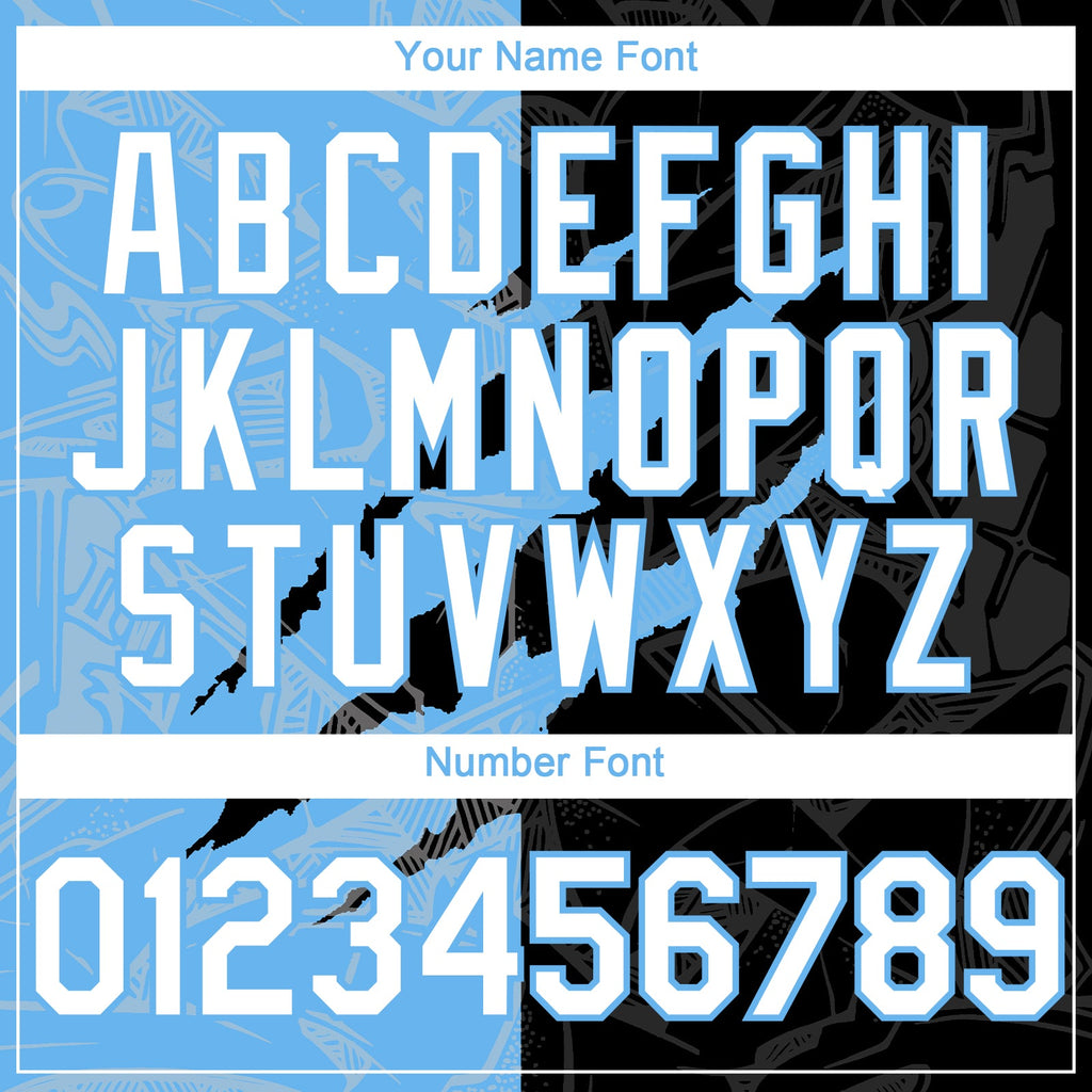 Custom Graffiti Pattern White Black-Sky Blue 3D Scratch Authentic Baseball Jersey