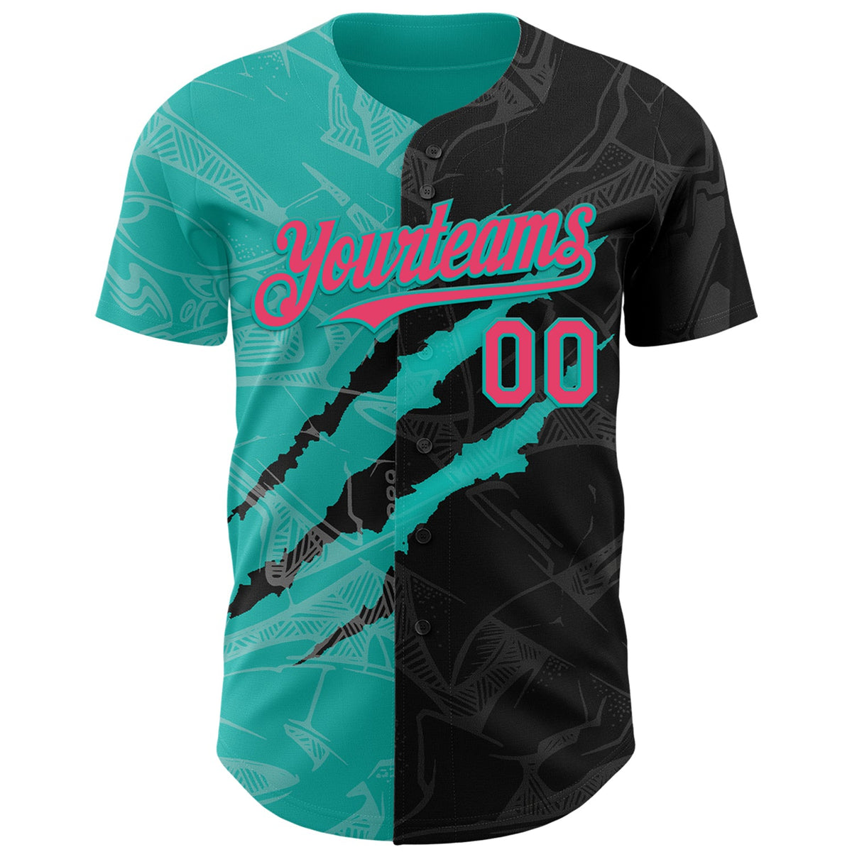Custom Graffiti Pattern Neon Pink Black-Aqua 3D Scratch Authentic Baseball Jersey