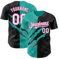 Custom Graffiti Pattern White Black Aqua-Pink 3D Scratch Authentic Baseball Jersey